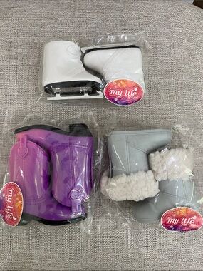 2014 My Life As - Winter Fur Boots, White Ice Skates, & Purple Cowboy Boots NIP